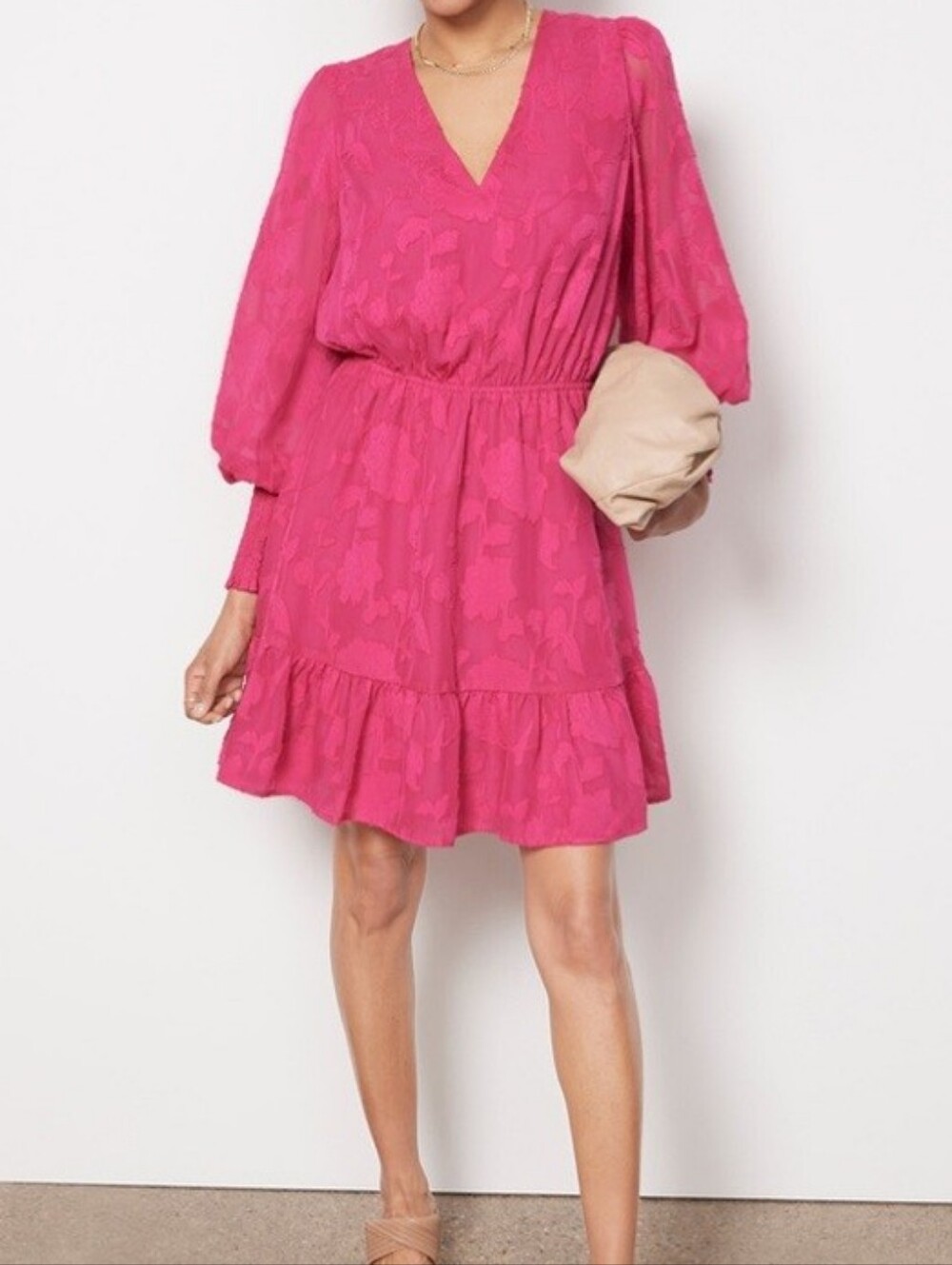 $128 EVEREVE Small Floral Shoshanna Penelope Dress Pink Fuschia - Picture 3 of 10